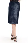 Emily Shalant Sequin Midi Skirt In Navy In Blue