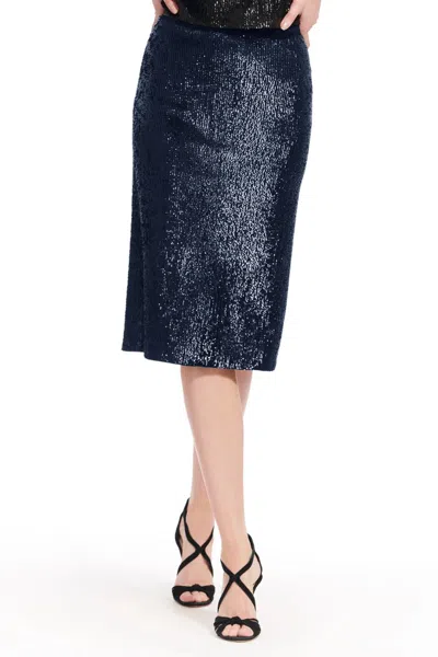 Emily Shalant Sequin Midi Skirt In Navy In Blue