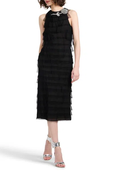 Emily Shalant Spanish Tiered Tulle Cocktail Midi Dress In Black