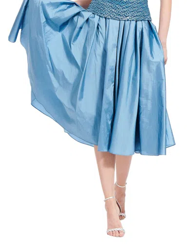 Emily Shalant Spring Taffeta Tea Length Midi Skirt In Blue