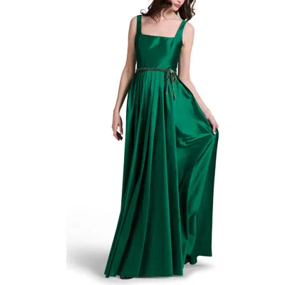 Emily Shalant Square Neck Taffeta Gown In Green