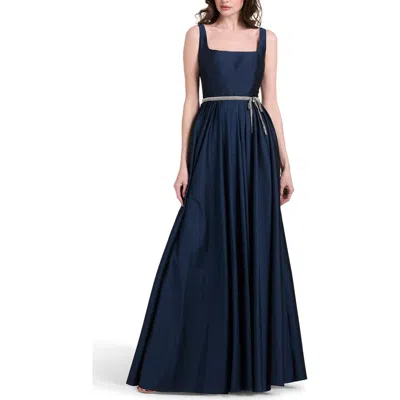 Emily Shalant Square Neck Taffeta Gown In Blue