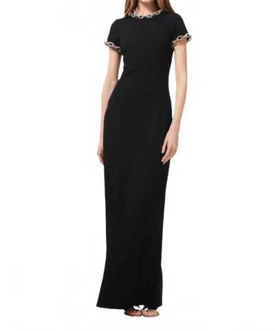 Emily Shalant Stretch Crepe Gown With Crystal Chains In Black