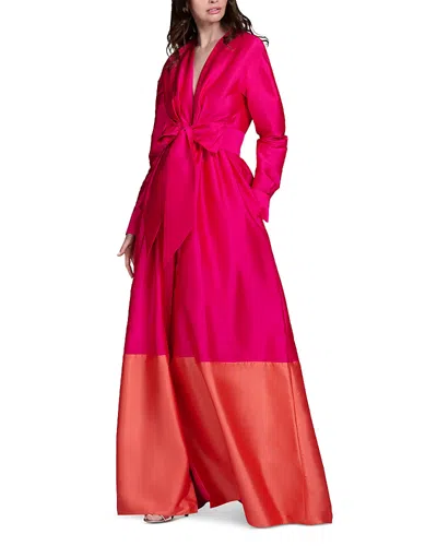 Emily Shalant Taffeta Color Blocked Tie Front Gown In Multi