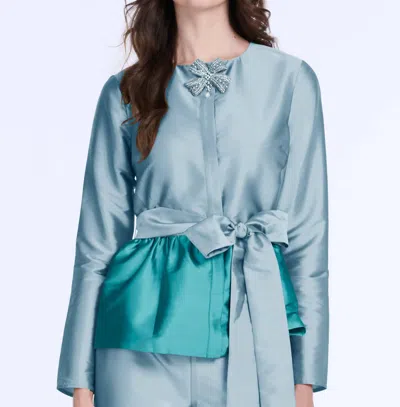 Emily Shalant Taffeta Princess Long Sleeve Blouse In Light Blue