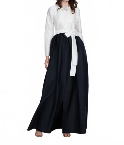 Emily Shalant Taffeta Princess Long Sleeve Gown In Ivory/black In Multi