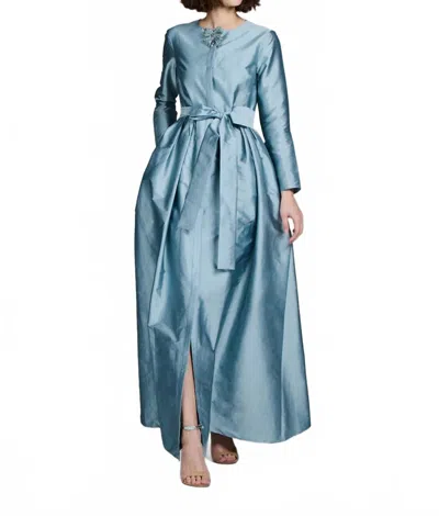 Emily Shalant Taffeta Princess Long Sleeve Gown In Light Blue
