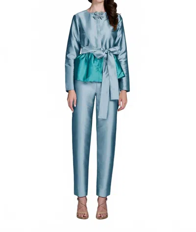 Emily Shalant Taffeta Slim Leg Pants In Light Blue