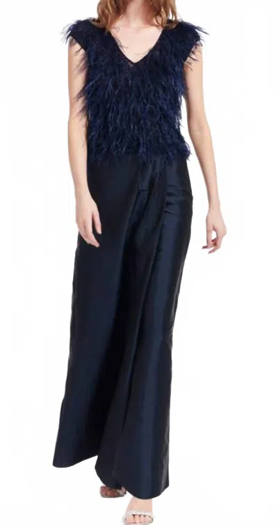 Emily Shalant Taffeta Slim Wrap Skirt In Navy In Blue