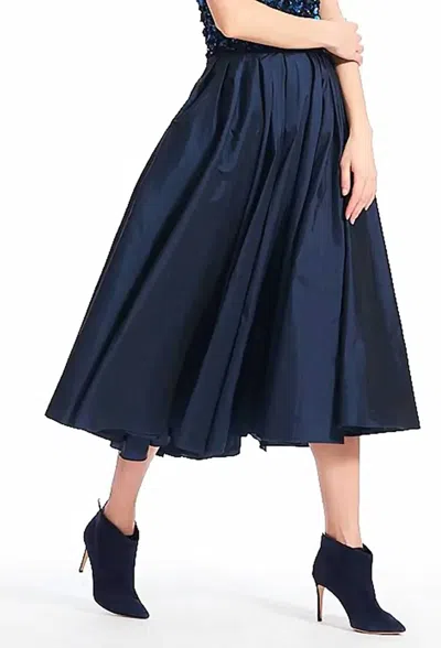 Emily Shalant Taffeta Tea-length Midi Skirt In Navy In Blue