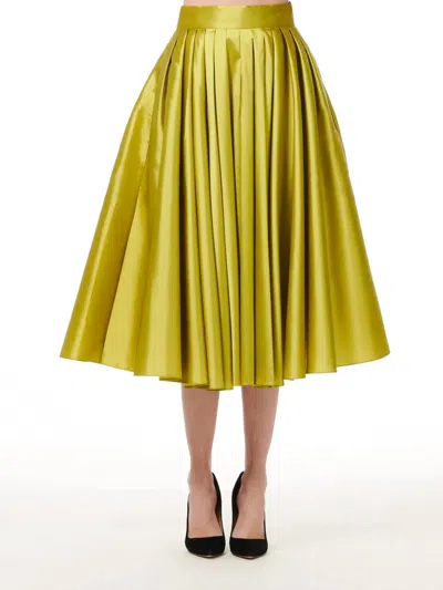 Emily Shalant Tea Length Pleated Soft Taffeta Midi Skirt In Citrine In Multi