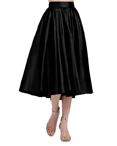 Emily Shalant Tea Length Pleated Soft Taffeta Skirt In Black
