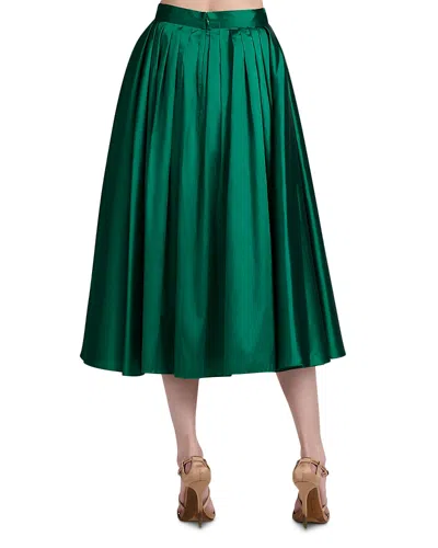 Emily Shalant Tea Length Pleated Soft Taffeta Skirt In Green