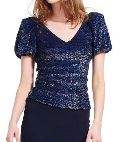 Emily Shalant V-neck Sequin Tee In Navy In Blue