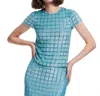 Emily Shalant Windowpane Beaded And Sequined Tee In Robins Egg In Multi