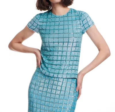 Emily Shalant Windowpane Beaded And Sequined Tee In Robins Egg In Multi