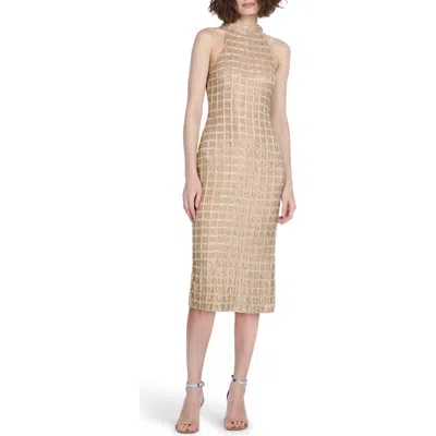 Emily Shalant Windowpane Sequin Midi Dress In Gold