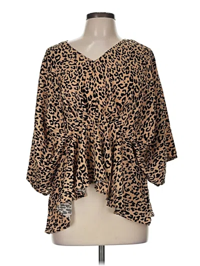 Pre-owned Emily Wonder 3/4 Sleeve Blouse In Brown