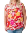 Emily Wonder Among The Flowers Floral Top In Red In Red