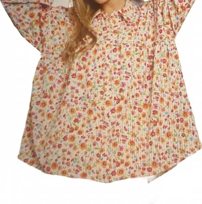 Emily Wonder Babydoll Ditsy Top In Orange Floral In Multi