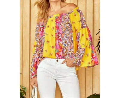 Emily Wonder Colorful Floral Paisley Print Plus Top In Yellow And Hot Pink