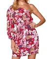 Emily Wonder Donna One Shoulder Floral Dress - Plus In Dark Magenta In Multi