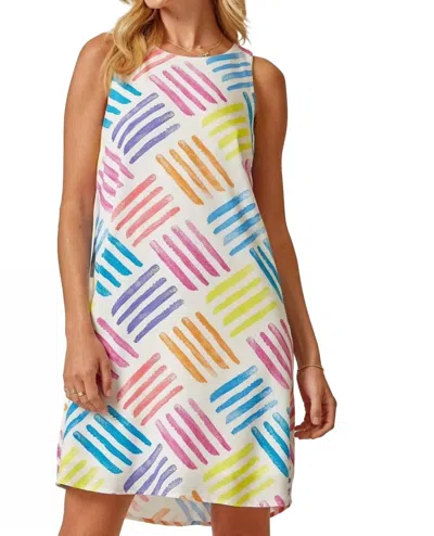 Emily Wonder Shift Dress With Vibrant Multi Colored Design In White