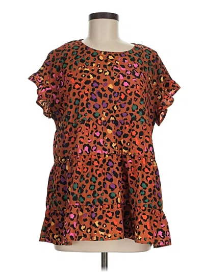 Pre-owned Emily Wonder Short Sleeve Blouse In Orange