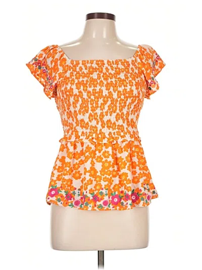 Pre-owned Emily Wonder Short Sleeve Blouse In Orange