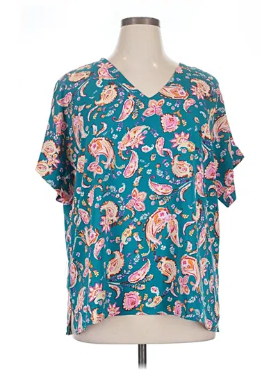 Pre-owned Emily Wonder Short Sleeve Blouse In Teal
