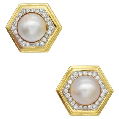 Pre-owned Emis Mobe Pearl And Diamond Hexagon Ear Clip In Multi