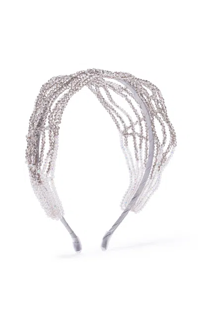 Emm Kuo Beaded Crystal Lace Headband In Metallic