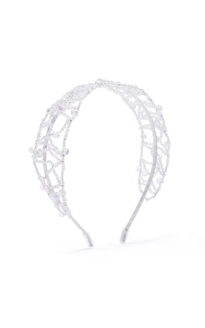 Emm Kuo Beaded Crystal Lace Headband In White