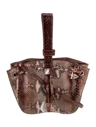 Pre-owned Emm Kuo Snakeskin Top Handle Bag In Brown