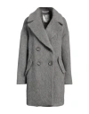EMMA & GAIA EMMA & GAIA WOMAN COAT GREY SIZE 8 ACRYLIC, POLYESTER, MOHAIR WOOL, VIRGIN WOOL