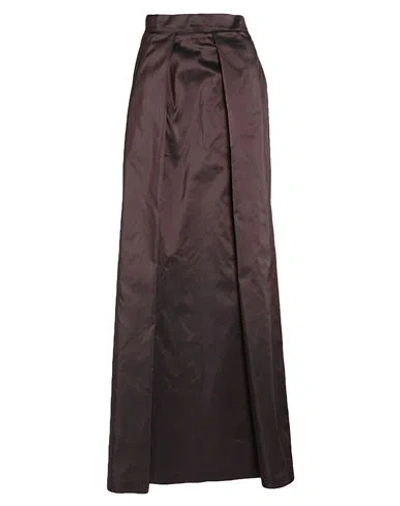 Emma & Gaia Woman Maxi Skirt Dark Brown Size 6 Silk