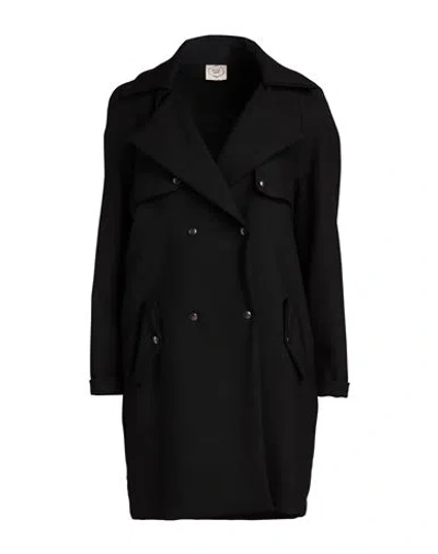 Emma & Gaia Woman Overcoat & Trench Coat Black Size 2 Polyester, Viscose, Elastane