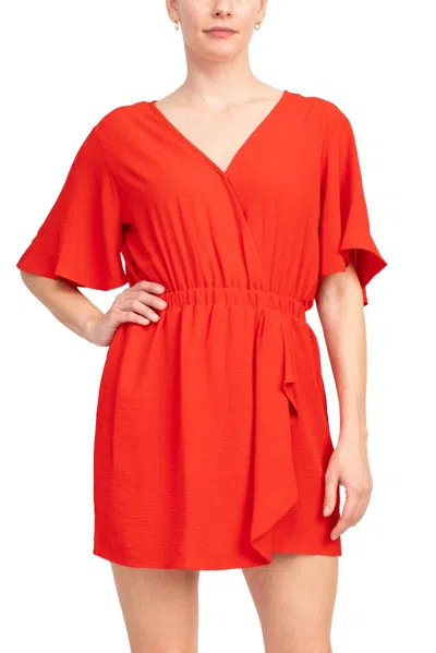 Emma & Michele V-neck Romper In Tomato In Red