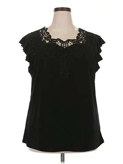 Pre-owned Emma & Olivia Short Sleeve Top Black Keyhole Neckline Tops