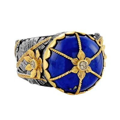 Emma Chapman Jewels Women's Blue / Gold / White Lapis Lazuli Diamond Cocktail Ring In Multi