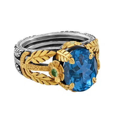 Emma Chapman Jewels Women's Blue / Green Beauty Blue Topaz Tsavorite Diamond Gold Silver Cocktail Ring In Multi