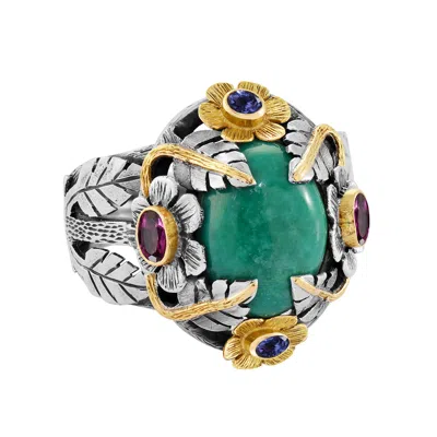 Emma Chapman Jewels Women's Blue / Silver / Gold Turquoise Tanzanite Garnet Liberty Cocktail Ring In Multi