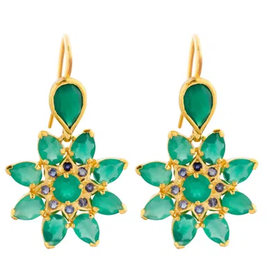 Emma Chapman Jewels Women's Gold / Blue / Green Stella Green Onyx Iolite Silver Gold Plated Statement Earrings In Multi