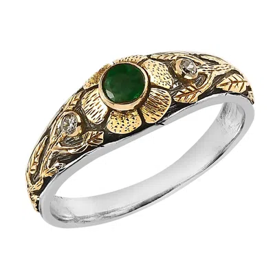 Emma Chapman Jewels Women's Gold / Green / Silver Emerald Diamond Gold Band Ring