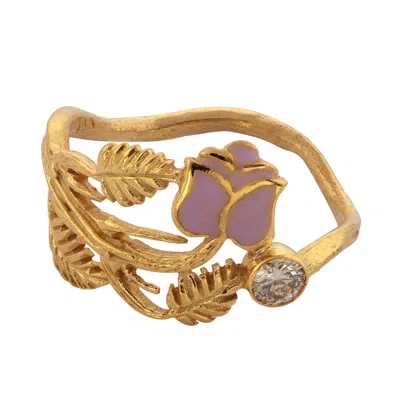 Emma Chapman Jewels Women's Gold / White / Pink Rose Enamel Diamond Gold Ring In Multi
