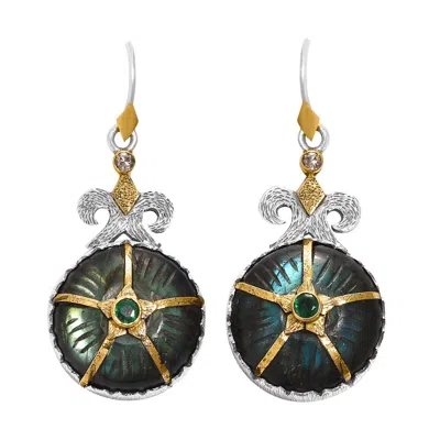 Emma Chapman Jewels Women's Green / Grey / Gold Labradorite Emerald Diamond Statement Dangle Earrings In Multi