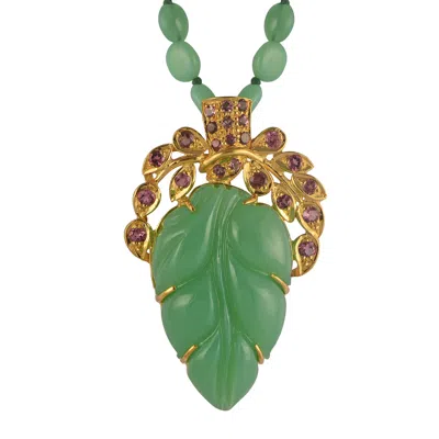 Emma Chapman Jewels Women's Green / Pink Tamarind Hand-carved Chrysoprase Tourmaline Pendant In Multi