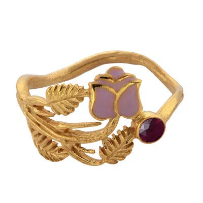 Emma Chapman Jewels Women's Pink / Red Enamel Rose Ruby Gold  Ring In Multi