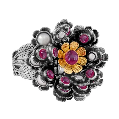 Emma Chapman Jewels Women's Red / White / Gold Ruby Pearl Gold Silver Petal Ring In Multi