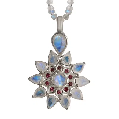 Emma Chapman Jewels Women's Silver / White / Pink Stella Moonstone Garnet Silver Pendant In Multi